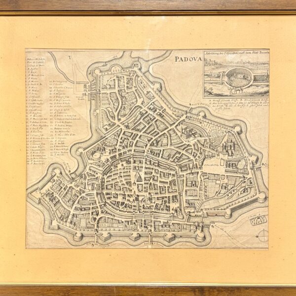 Stampa raffigurante la mappa di Padova realizzata da Merian Mattheus del 1650